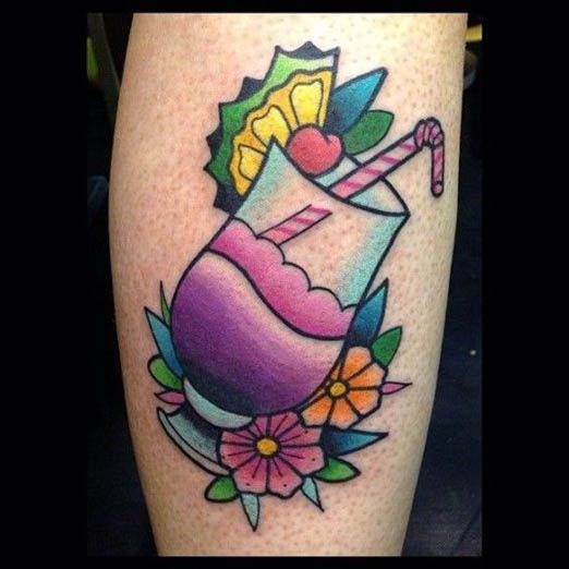 Purple Cocktail With Bendy Straw Tattoo Design