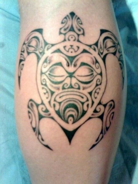 The Tiki and the Sea Turtle Tattoo Design