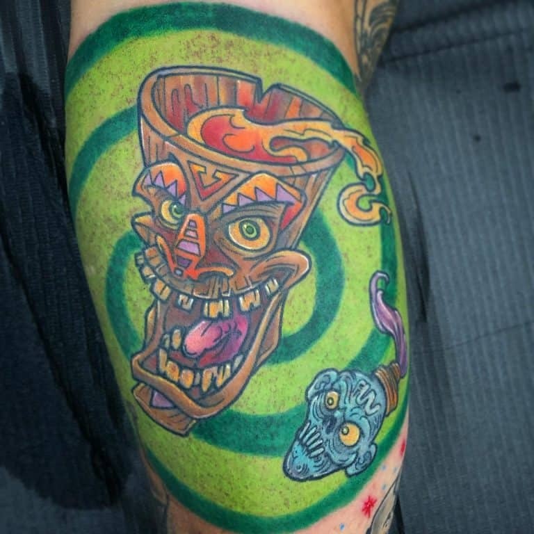 Tiki Parody with Spiral Background Tiki Tattoos Tattoo Design