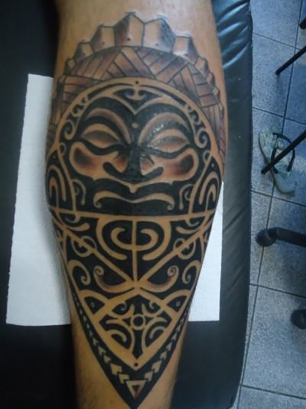Tongan Warrior Tattoo on the Leg Tiki Tattoo Tattoo Design