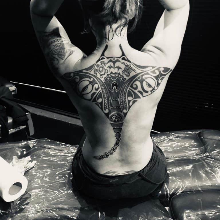 Tribal Stingray Along with the Shoulder Blades Tattoo Design