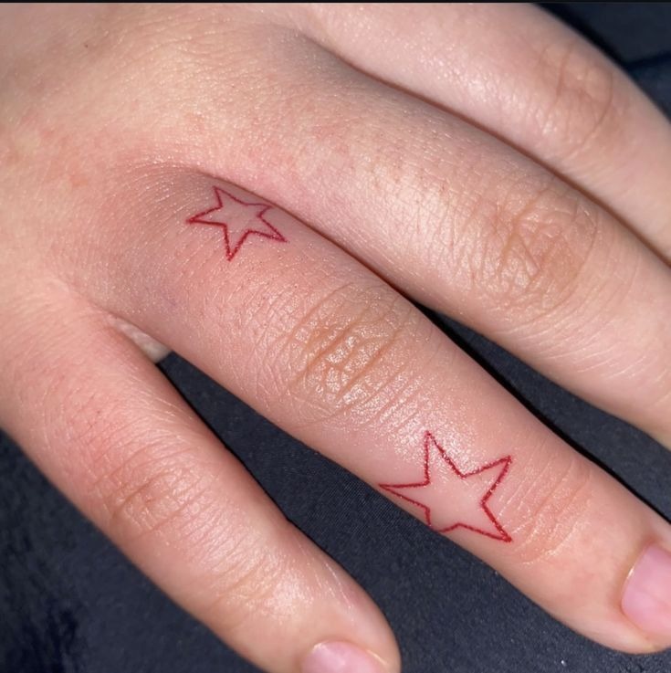 Matching Red Star Finger Tattoos Tattoo Design