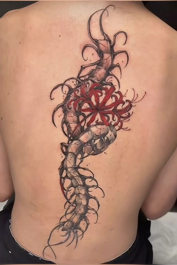 Kaneki Portrait with Spider Lily and Centipede Tattoo Design