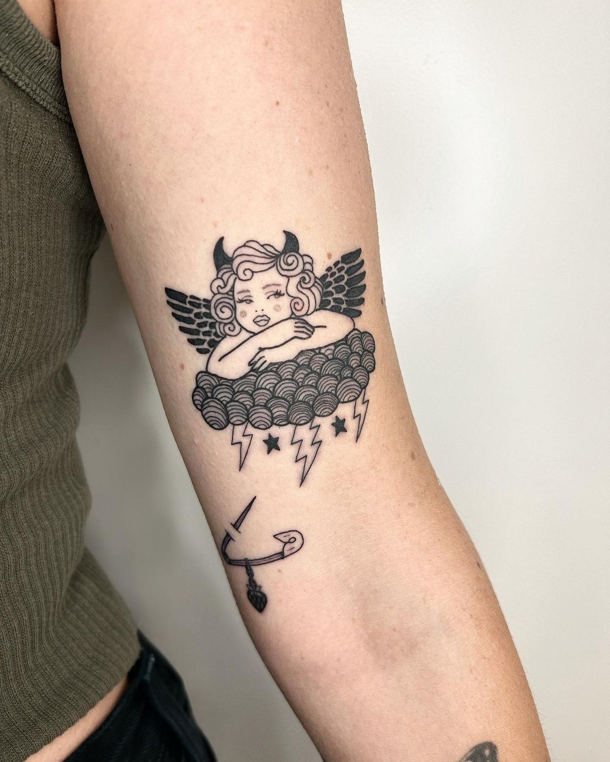 Angel and Devil Cloudlet with Lightning Tattoo Design