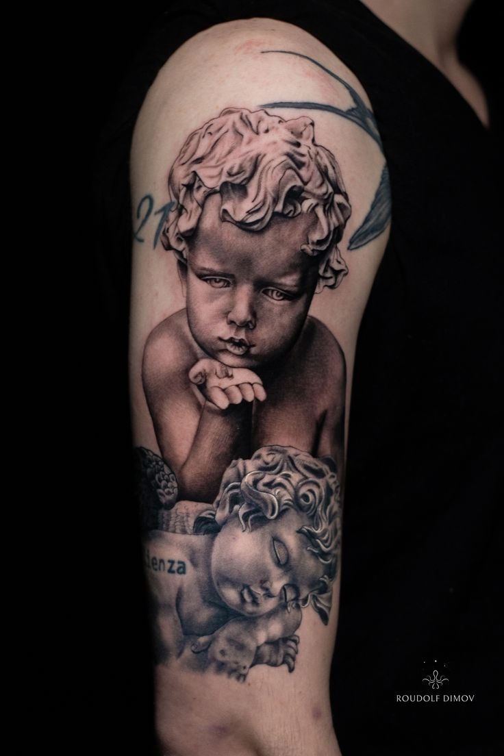 Baroque Cherub Pair - Awake and Dreaming Tattoo Design