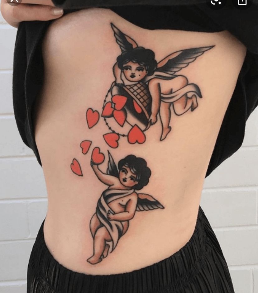 Fine Line Sleeping Cherub Outline Tattoo Design