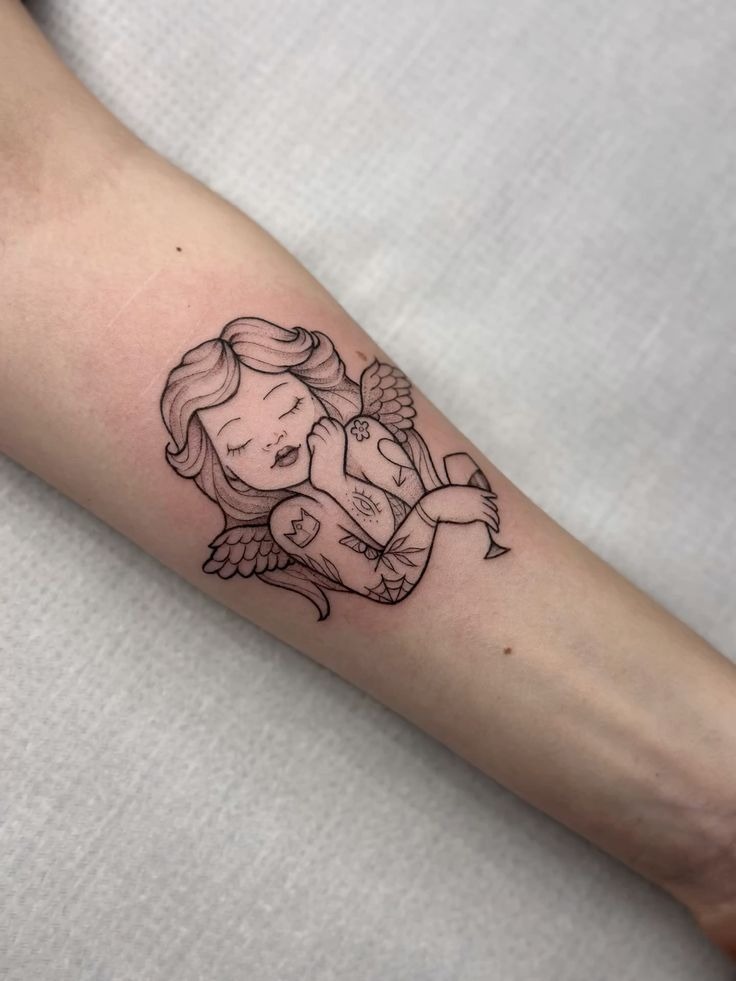 Masked Cherub with Torch and Toy Tattoo Design