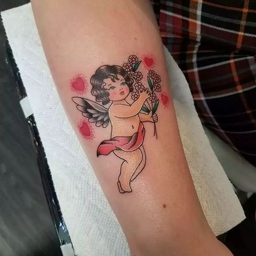 Rebel Cherub with Red Wings Tattoo Design