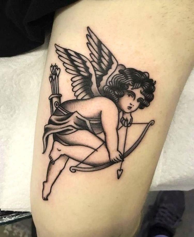 Sleeping Cherub in Cosmic Clouds Tattoo Design