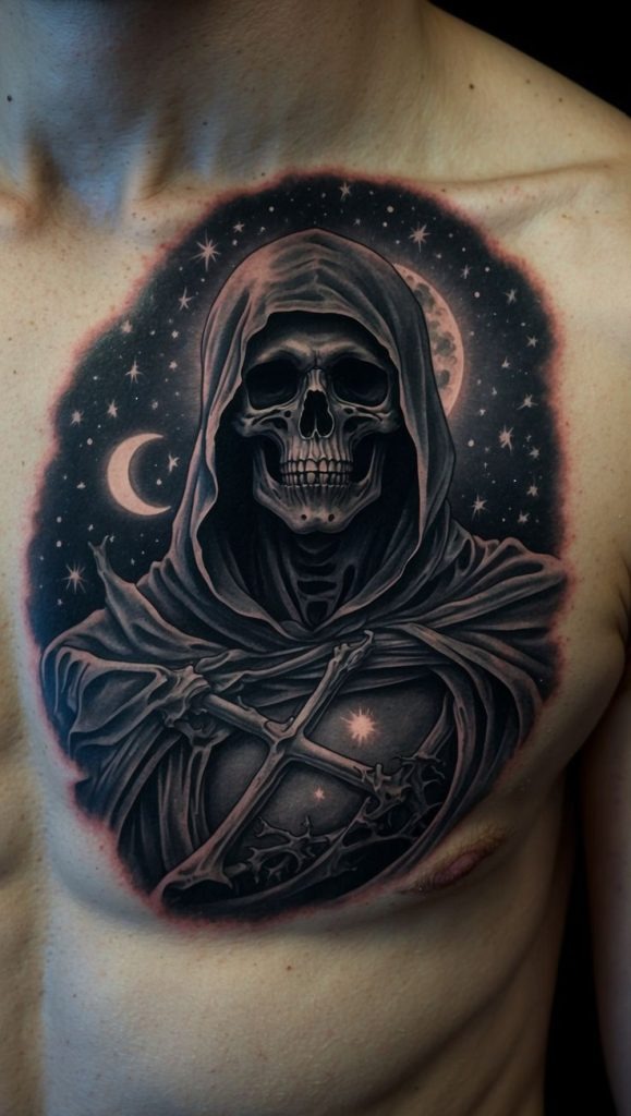 Celestial Grim Reaper Chest Tattoo Tattoo Design