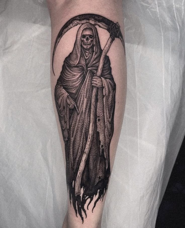 Dark, Ethereal Grim Reaper Design Tattoo Design