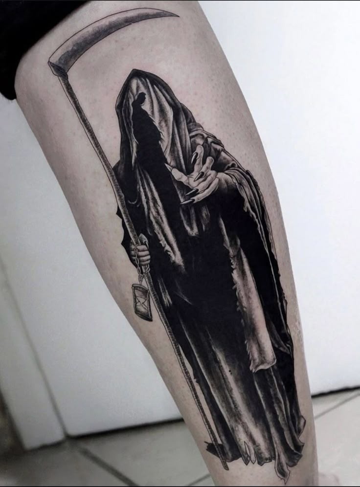 Hooded Reaper Holding an Hourglass Tattoo Design