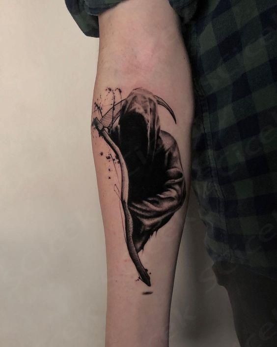 Minimalist Shadow Reaper Tattoo Design