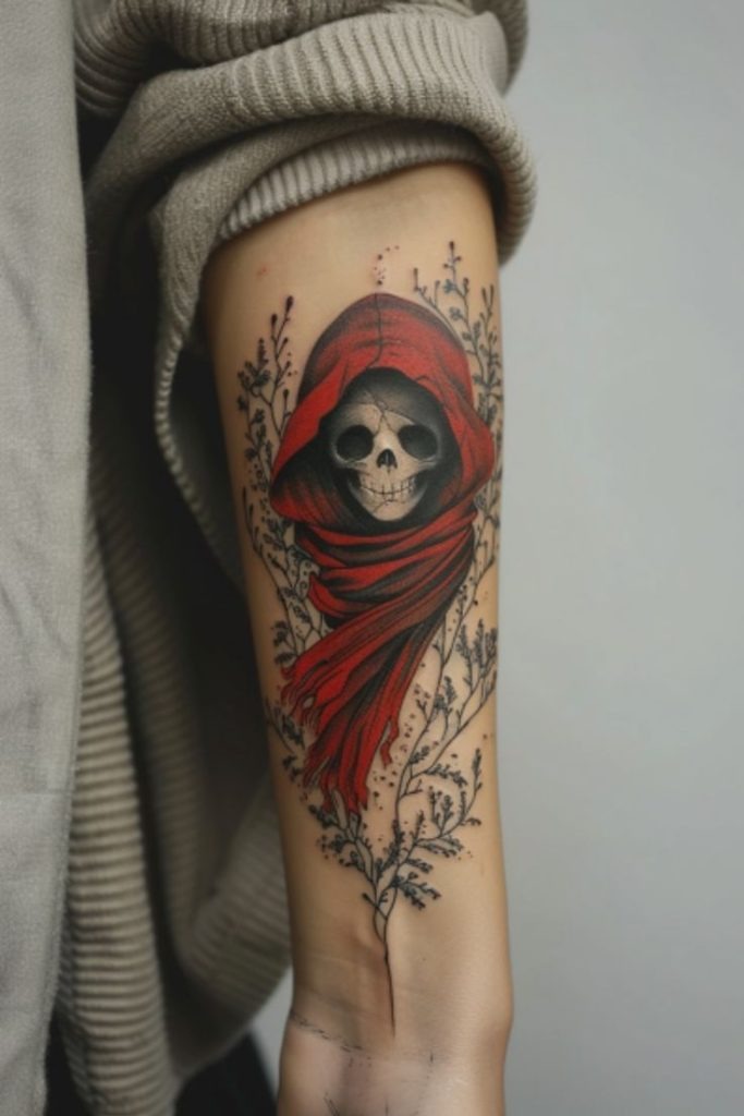 Red-Hooded Grim Reaper Tattoo Design