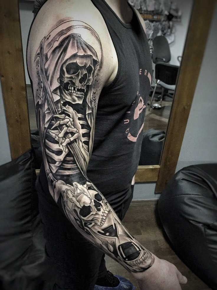 The Full-Sleeve Grim Reaper Masterpiece Tattoo Design
