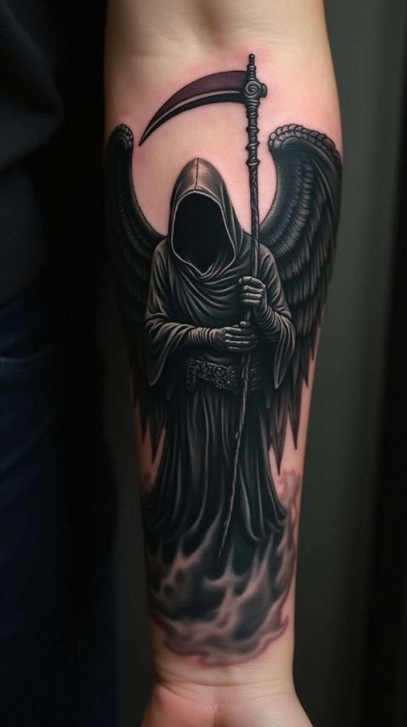 The Winged Reaper in Full Detail Tattoo Design