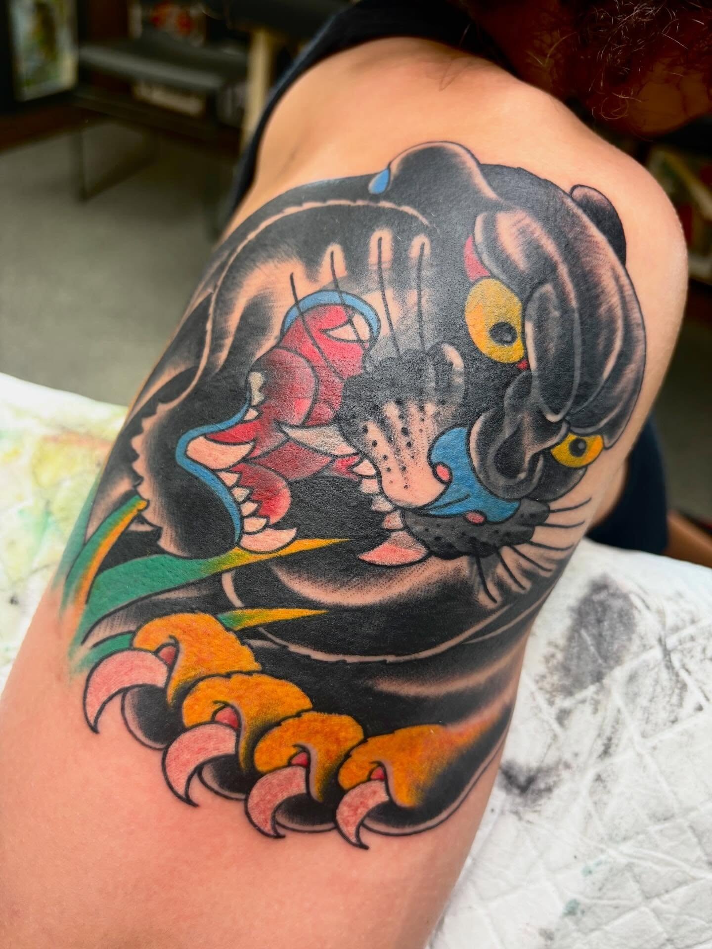 Black Panther and Peony Traditional Japanese Tattoo Tattoo Design
