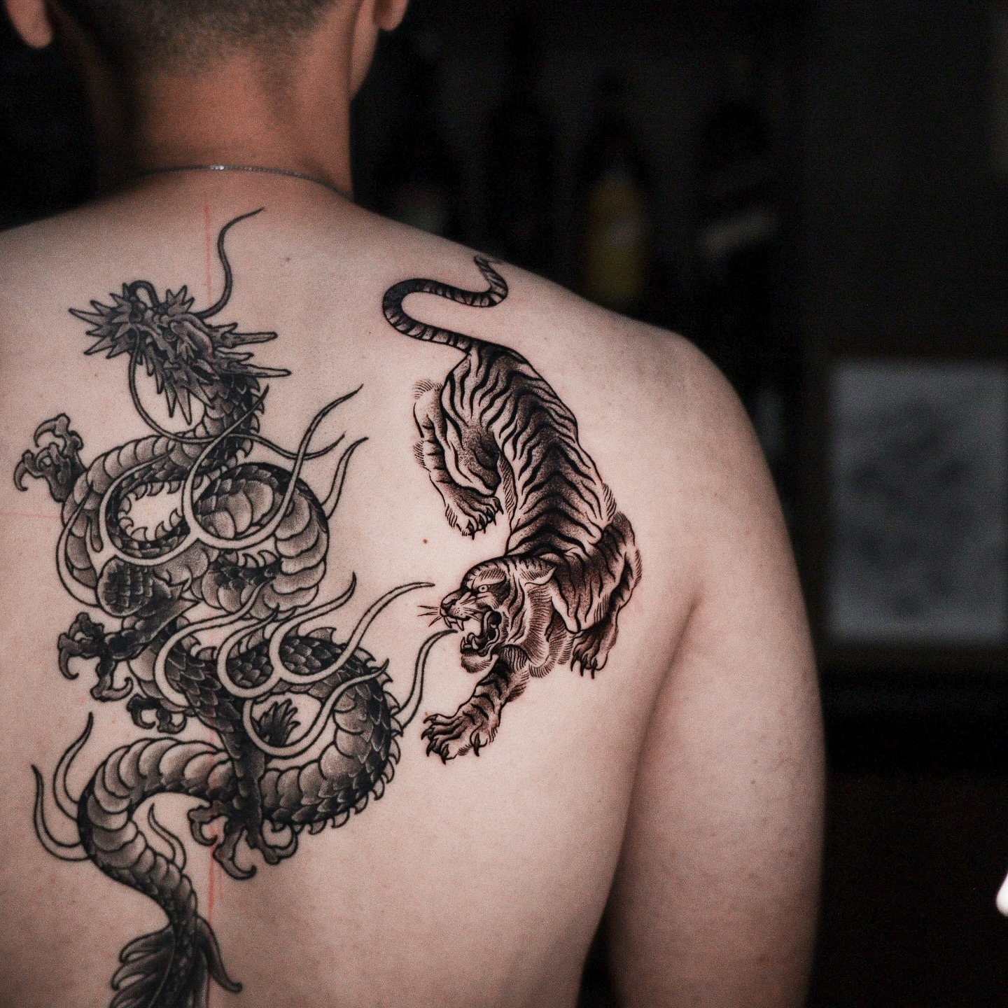 Dragon and Tiger Back Traditional Japanese Tattoo Tattoo Design