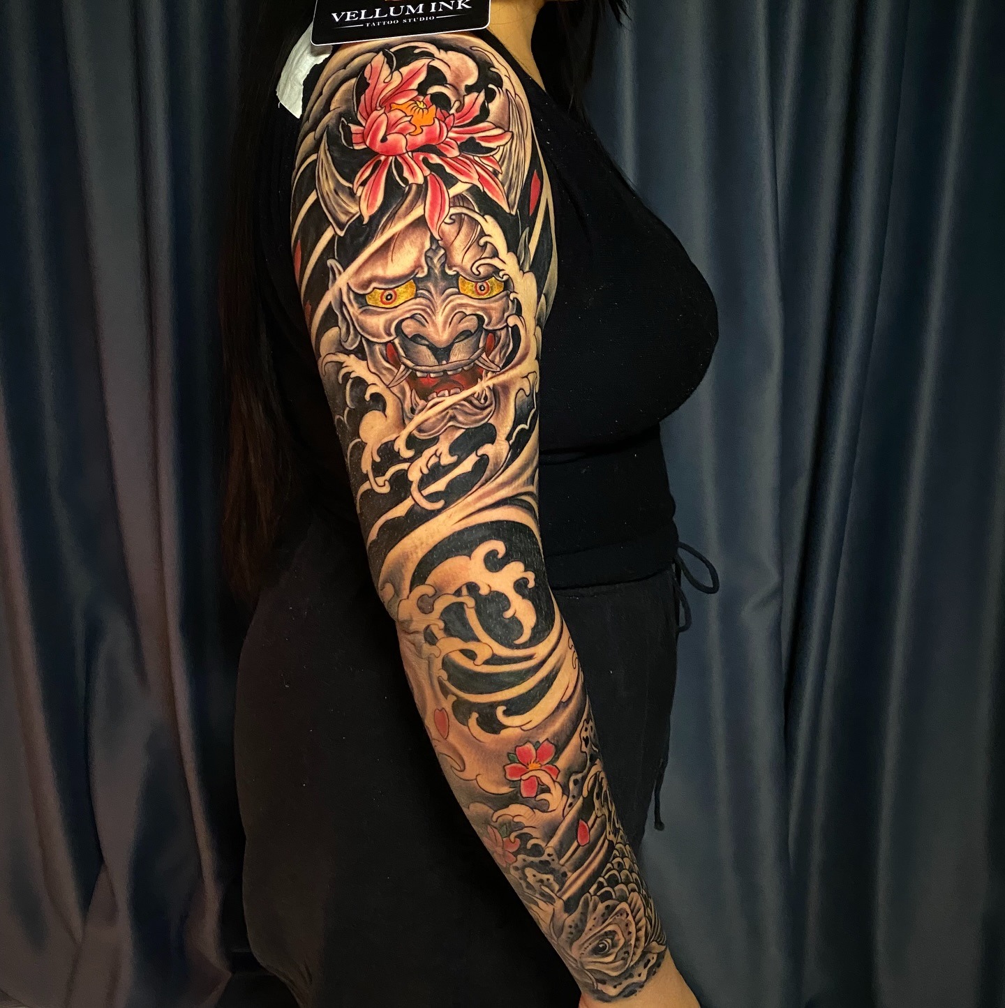 Hannya Mask and Wave Sleeve Traditional Japanese Tattoo Tattoo Design