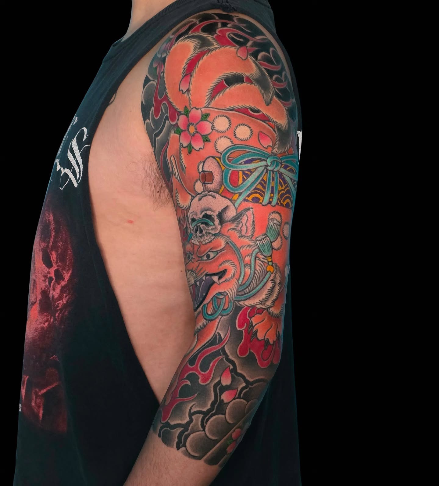 Kitsune Mask and Skull Sleeve Traditional Japanese Tattoo Tattoo Design