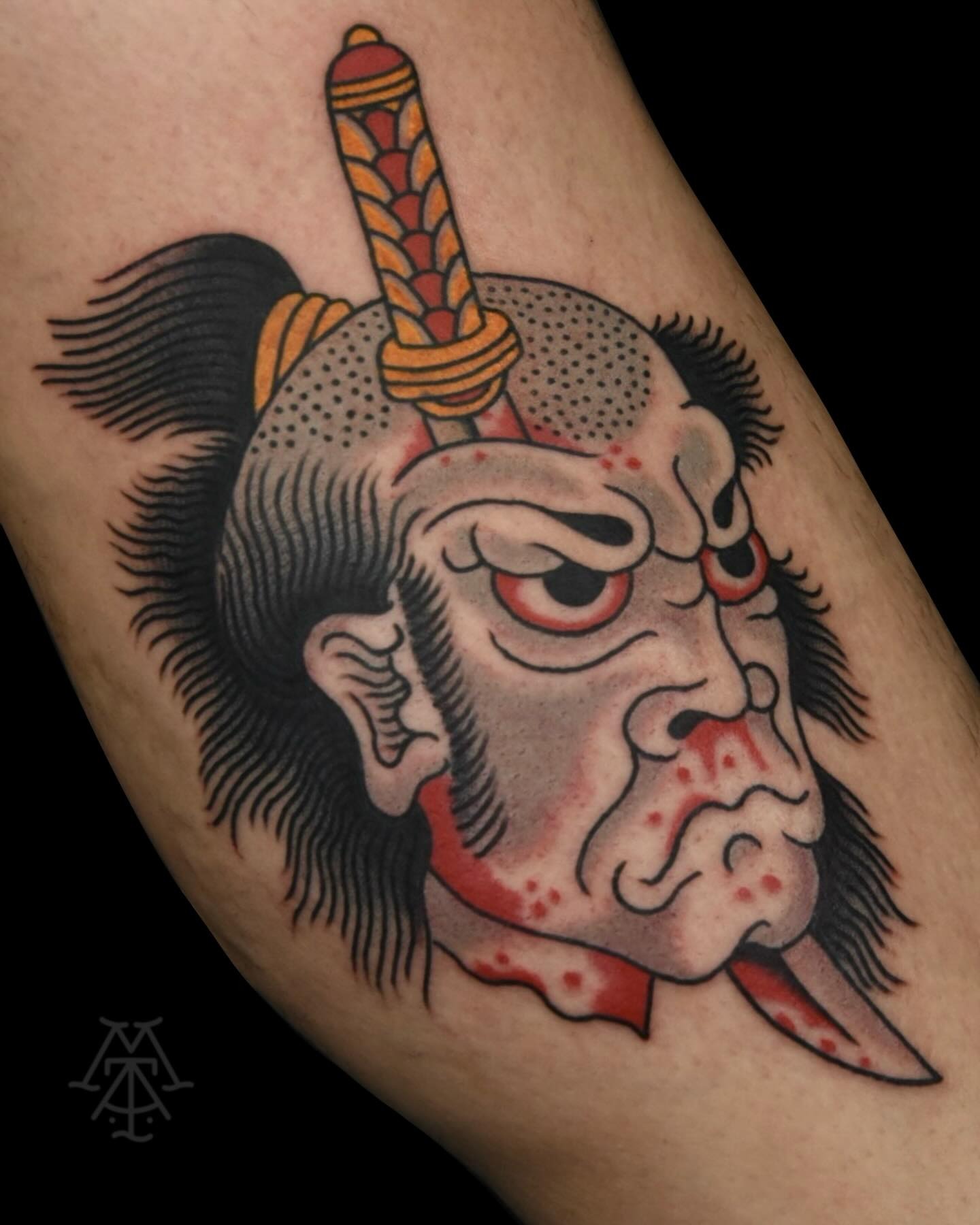 Namakubi Warrior Head Traditional Japanese Tattoo Tattoo Design