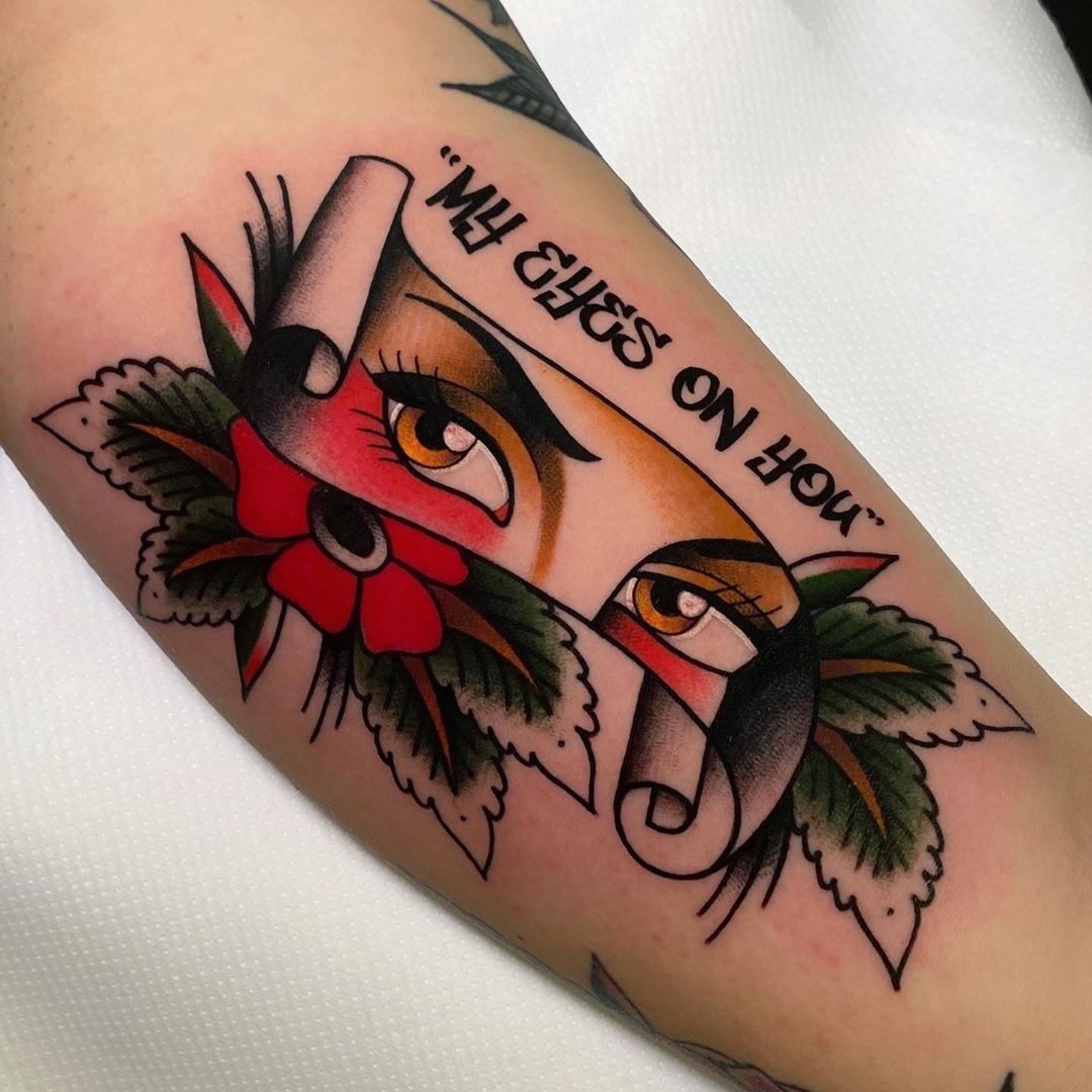 Eyes of Devotion Banner Tattoo Design