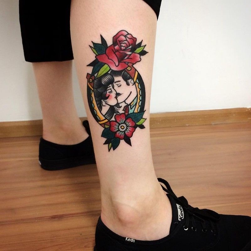 Framed Lovers Cameo Tattoo Design