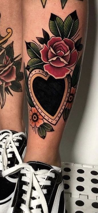 Heart-Frame Rose Tattoo Design