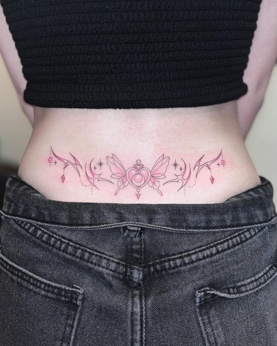 Delicate heart and wings tramp stamp tattoo Tattoo Design