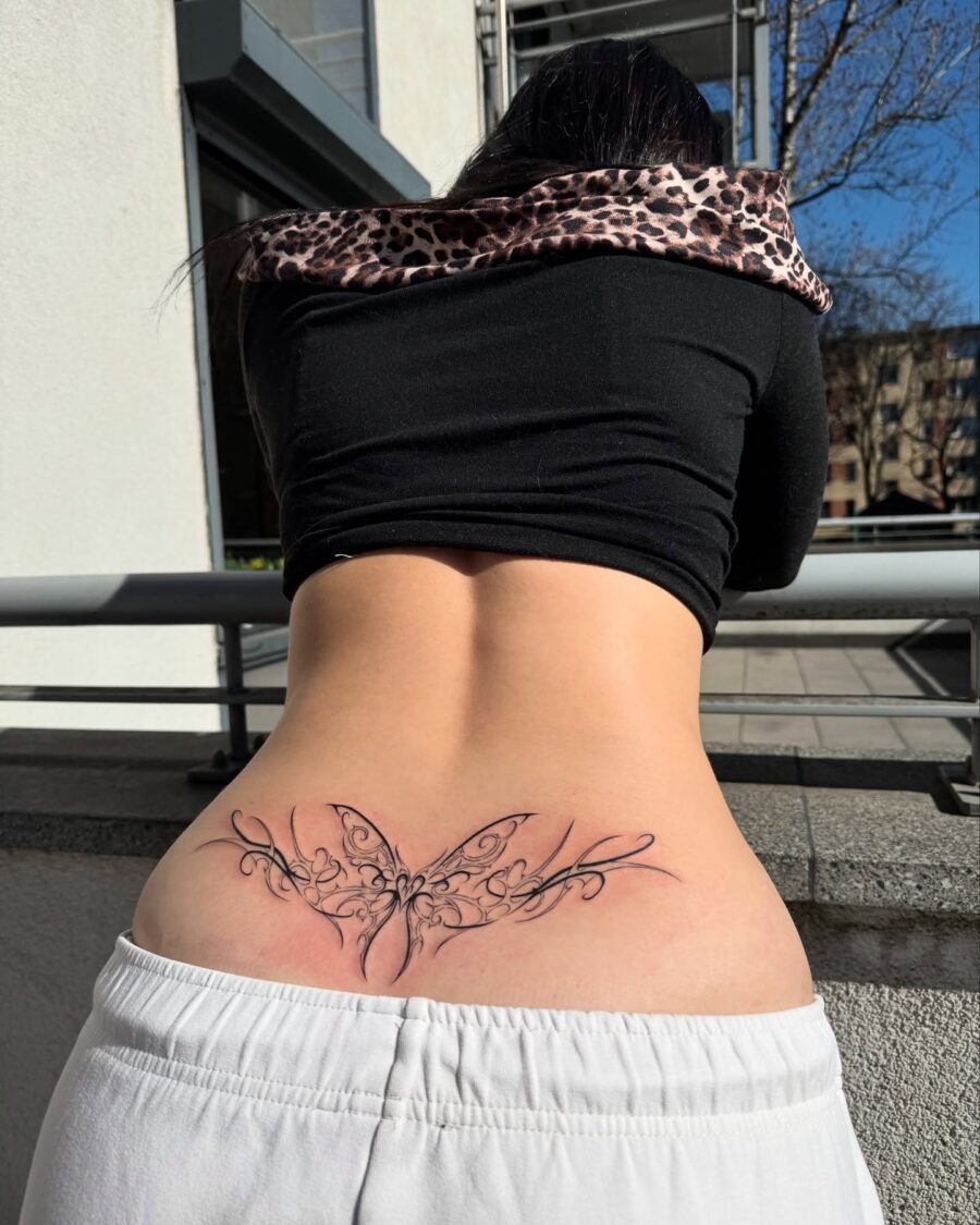 Elegant butterfly tramp stamp tattoo design Tattoo Design