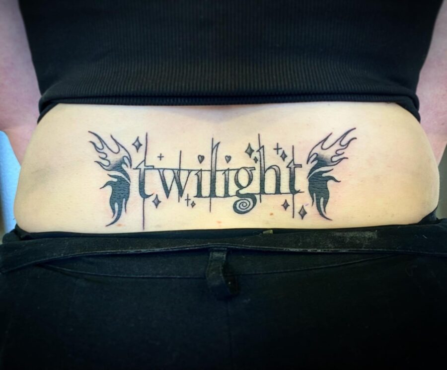 Elegant twilight-themed tramp stamp tattoo design Tattoo Design