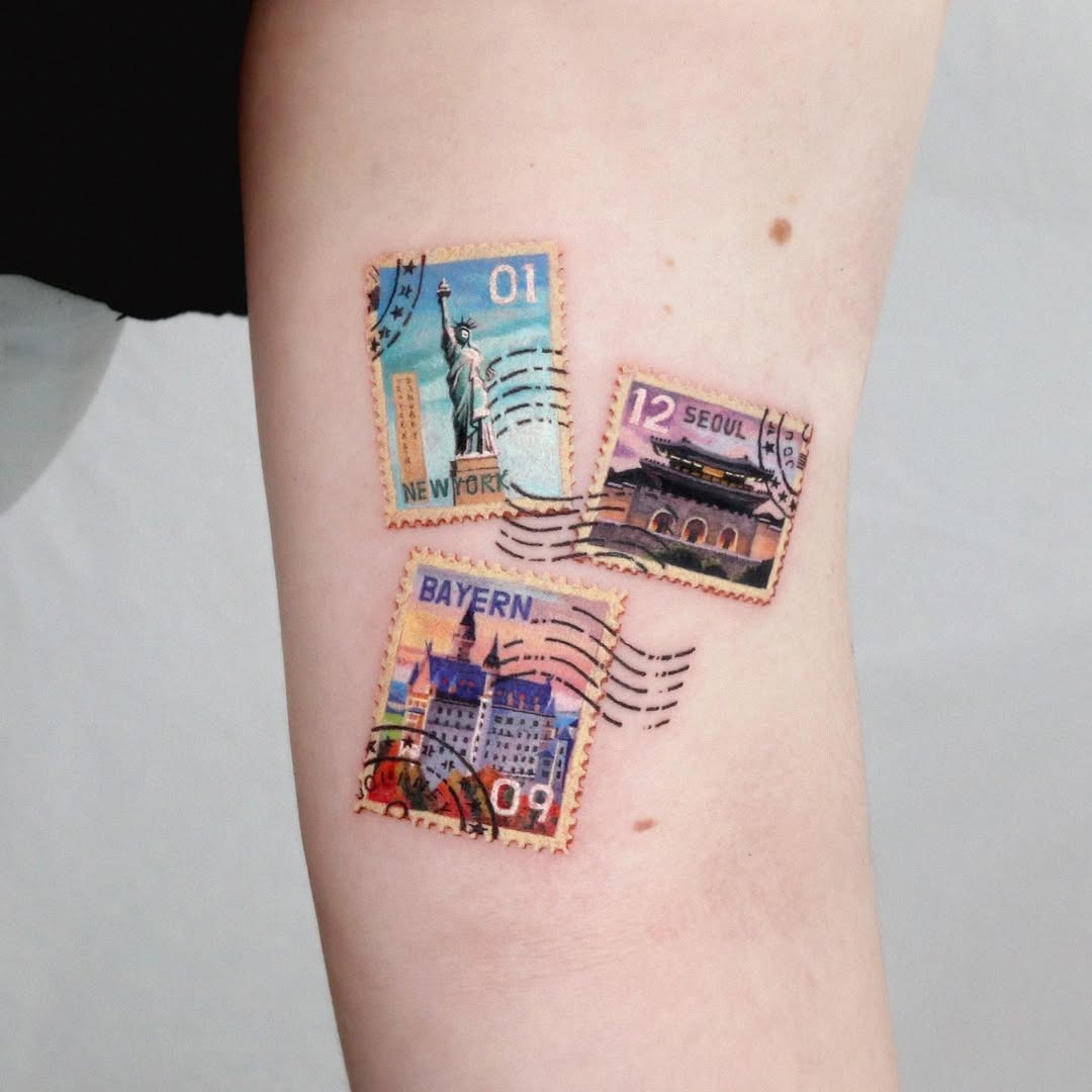 Unique tattoo stamps celebrating world travels Tattoo Design