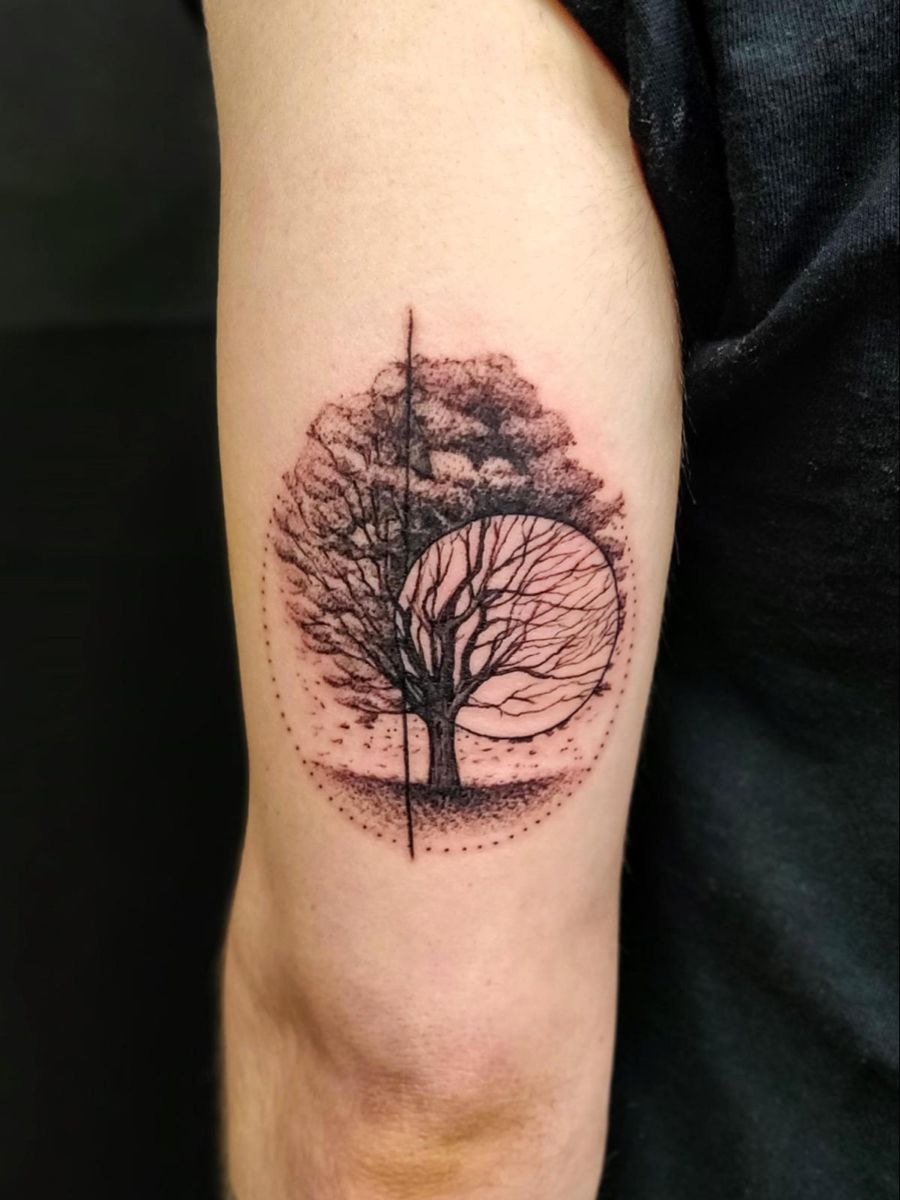 Abstract Dotwork Tree Circle Tattoo Tattoo Design