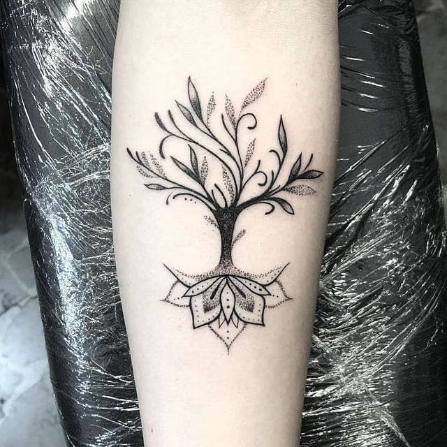 Delicate Lotus Tree of Life Tattoo Tattoo Design