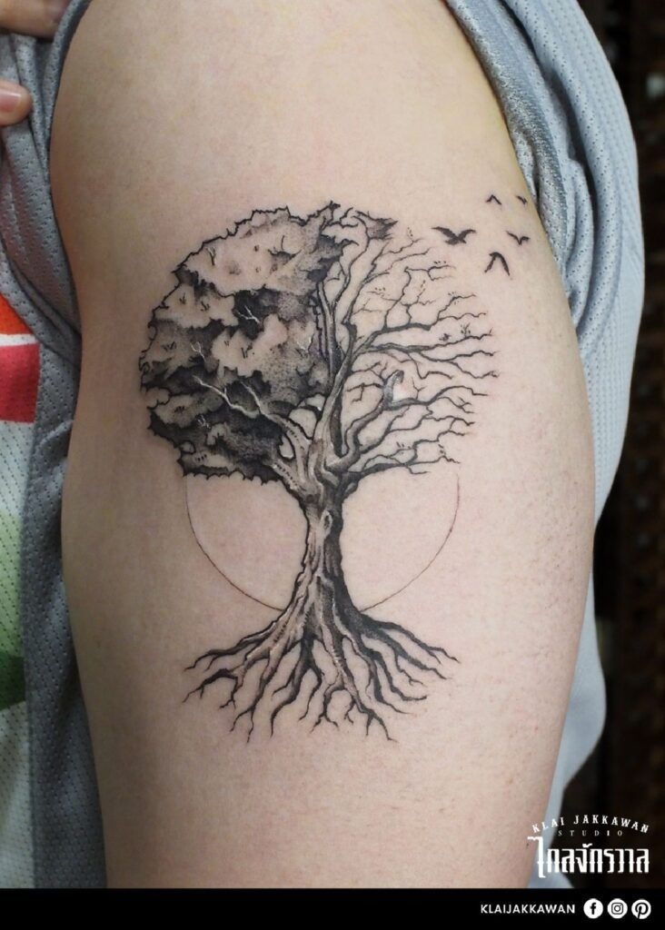 Half-Life Tree Tattoo with Birds Tattoo Design
