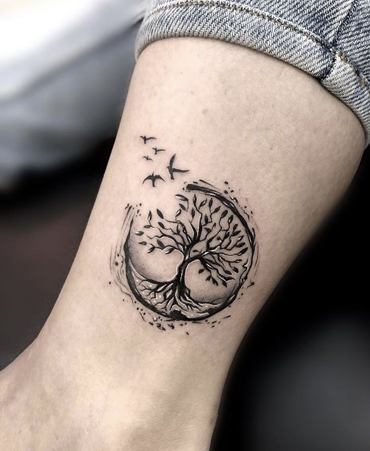 Small Moon Tree Ankle Tattoo Tattoo Design