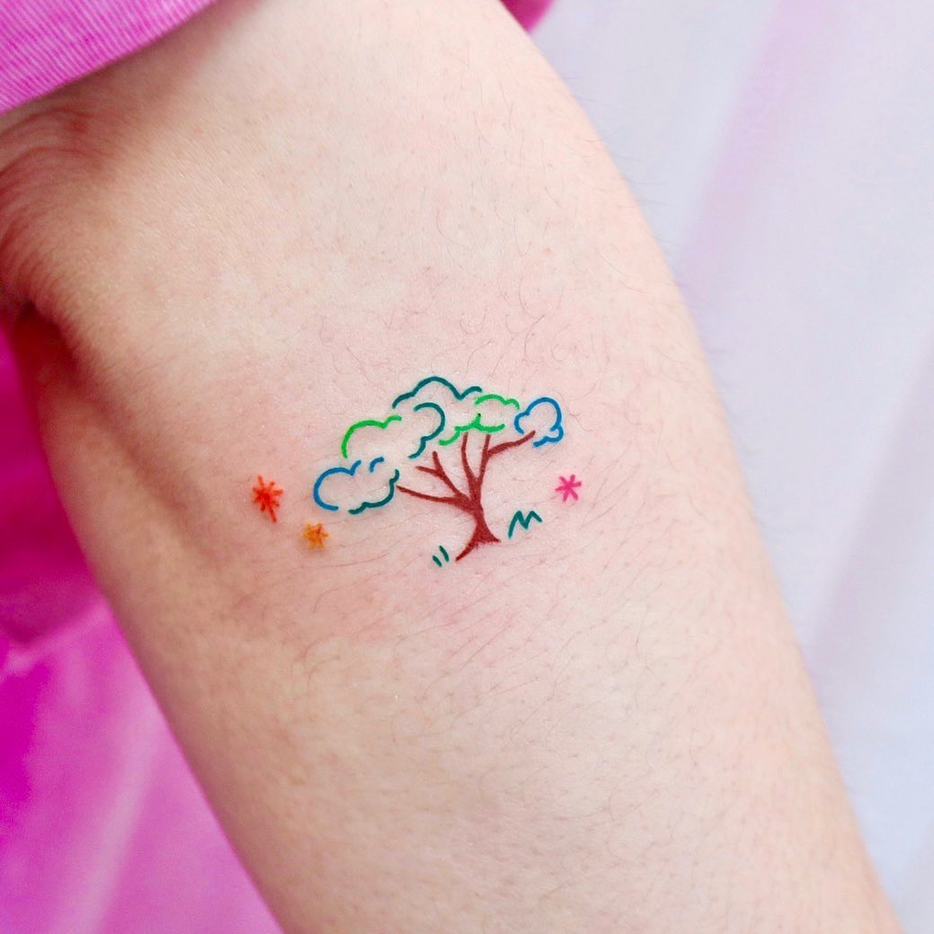 A playful minimalist tree tattoo design Tattoo Design