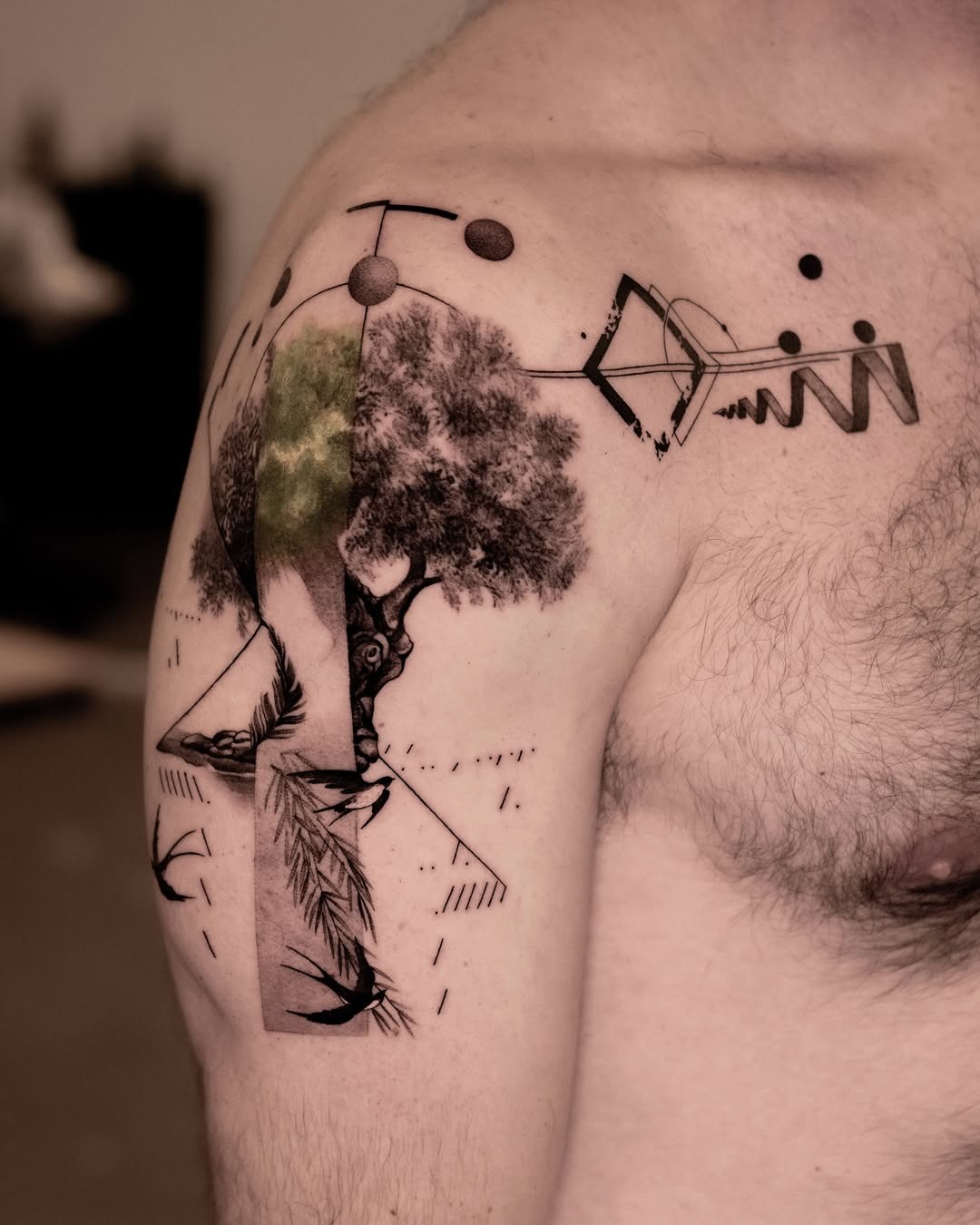 Artistic Tree Tattoo Blending Nature and Geometry Tattoo Design