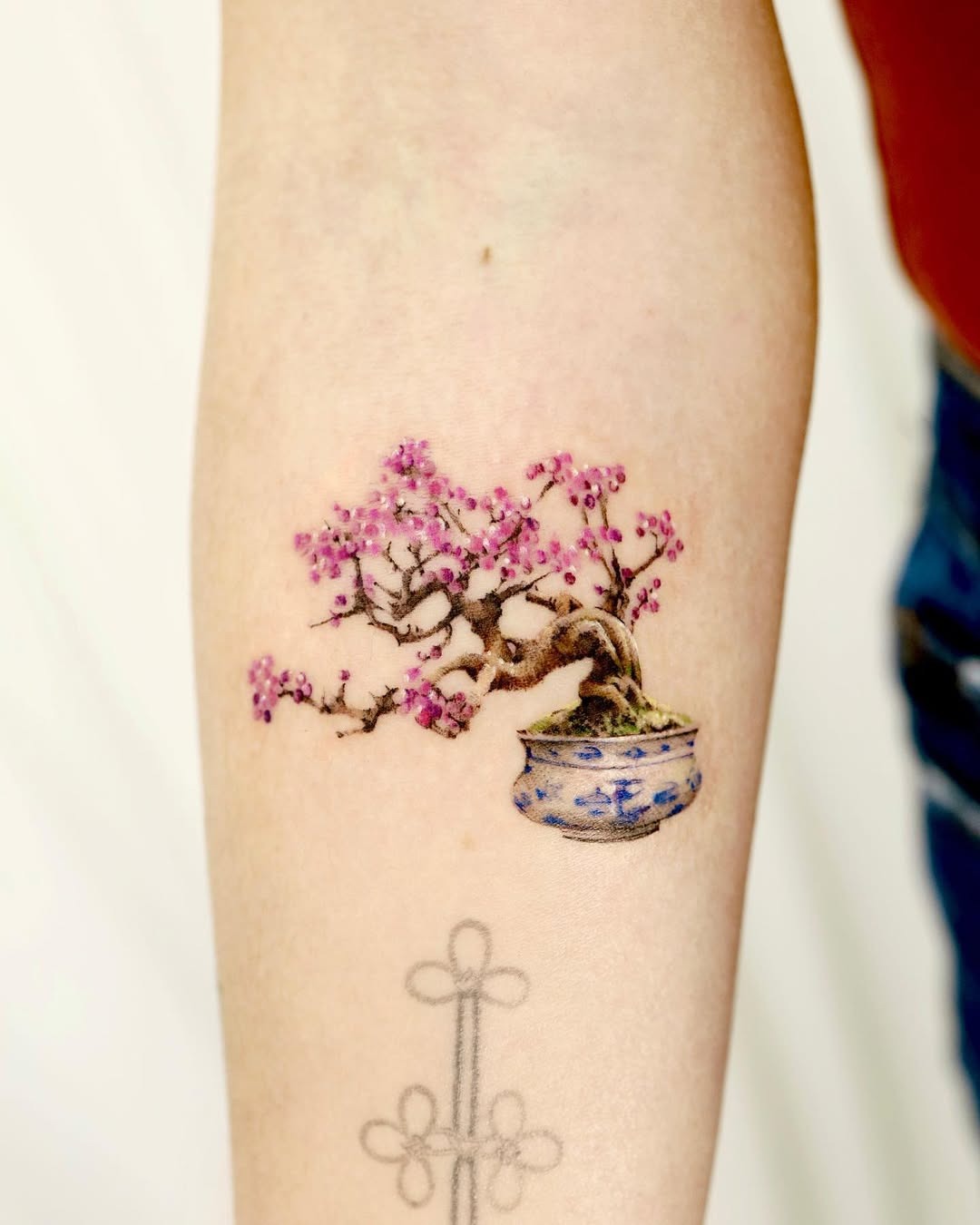 Bonsai tree tattoo with delicate flowers Tattoo Design