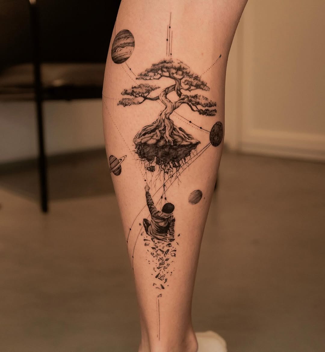 Delicate pine tree tattoo on the ankle Tattoo Design