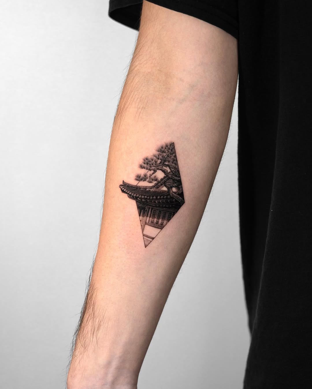 Geometric tree tattoo with traditional elements Tattoo Design
