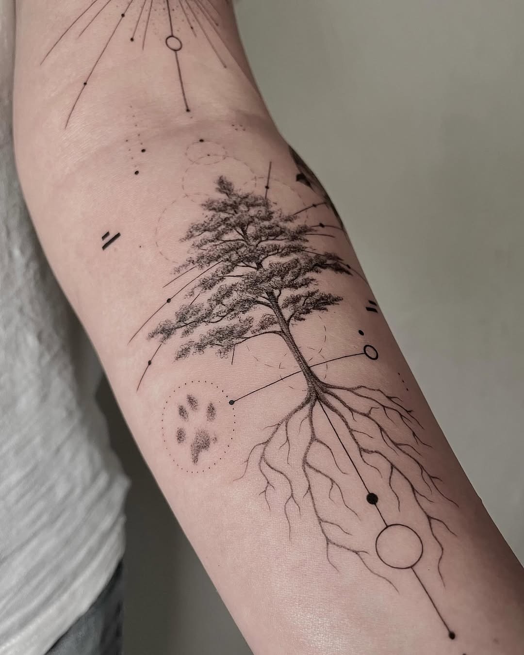 Intricate tree tattoo with geometric elements Tattoo Design