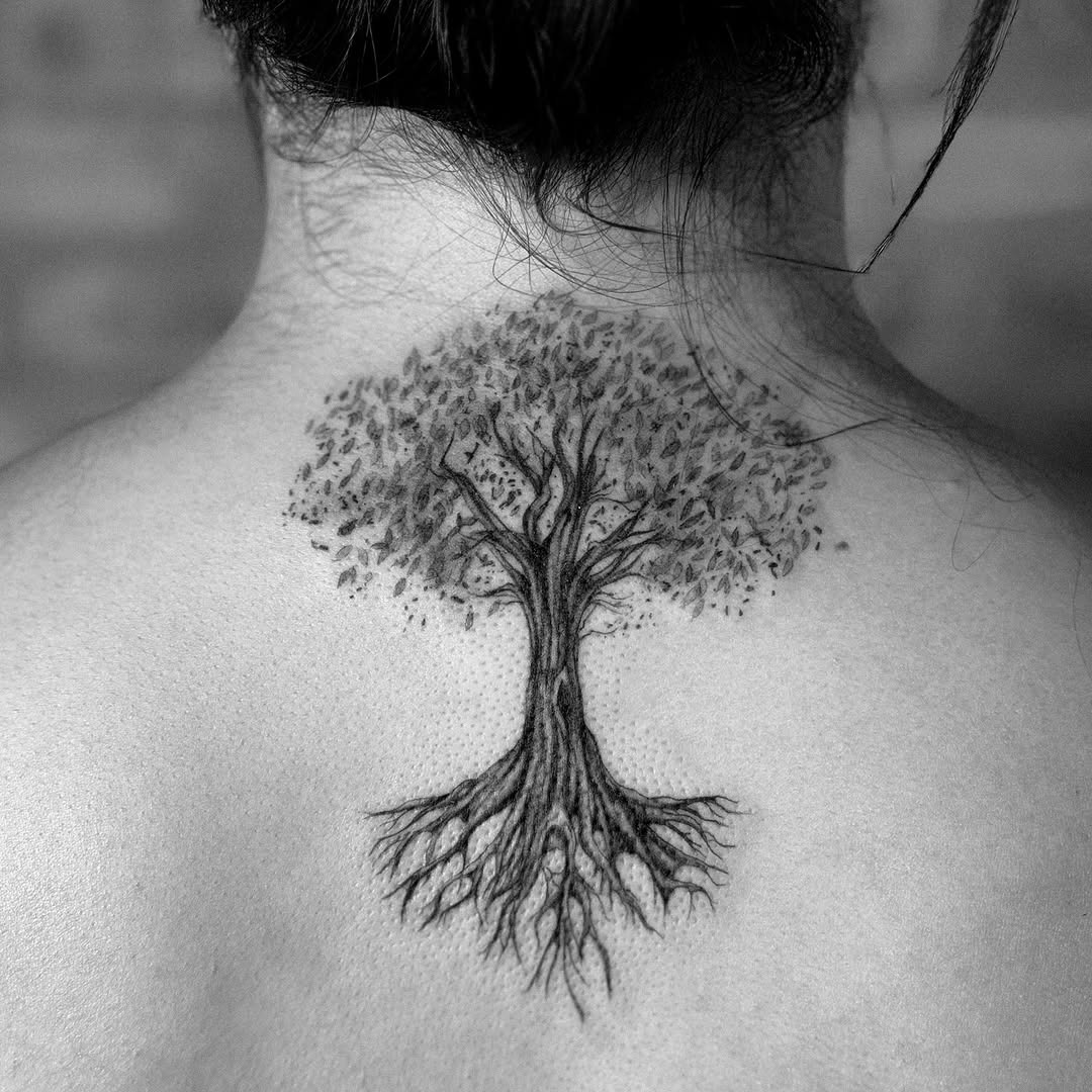 Intricate tree tattoo with visible roots and branches Tattoo Design