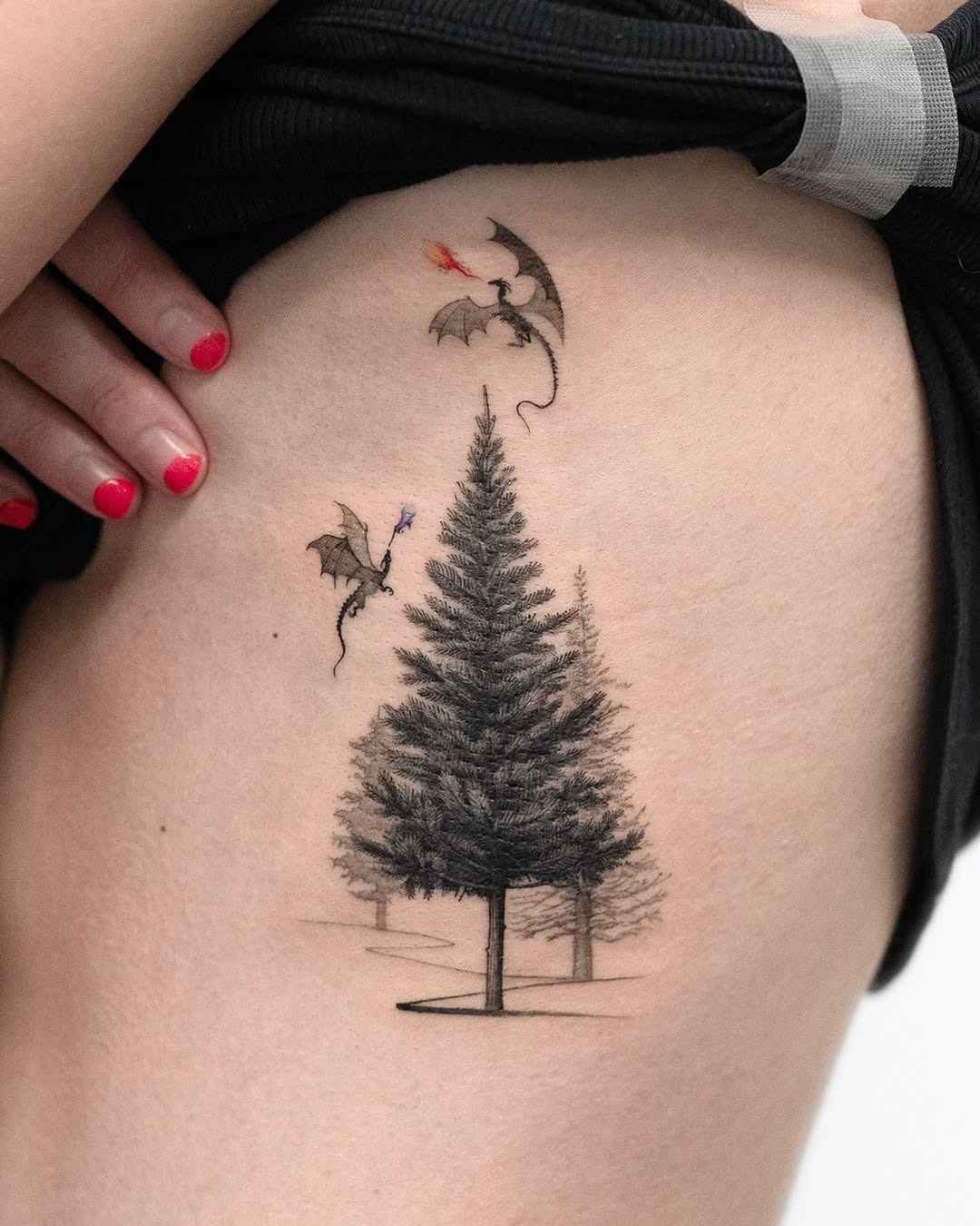 Magical tree and dragon tattoo fusion Tattoo Design