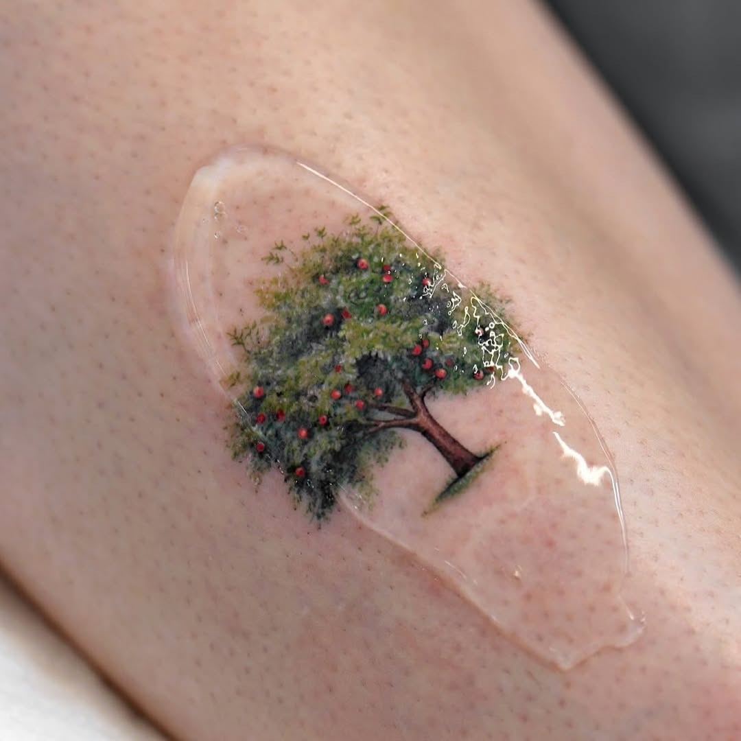 Vibrant tree tattoo with lush greenery Tattoo Design