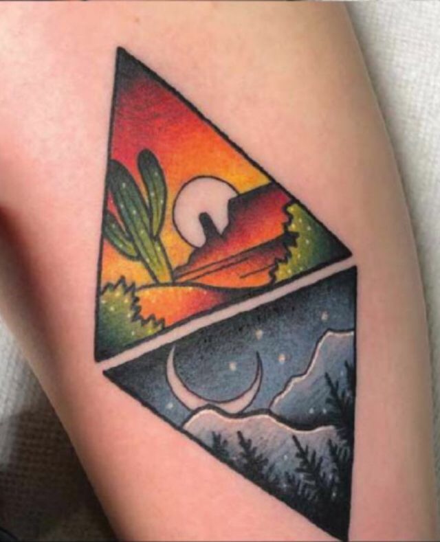 Day & Night Mountain Double Tattoo Design