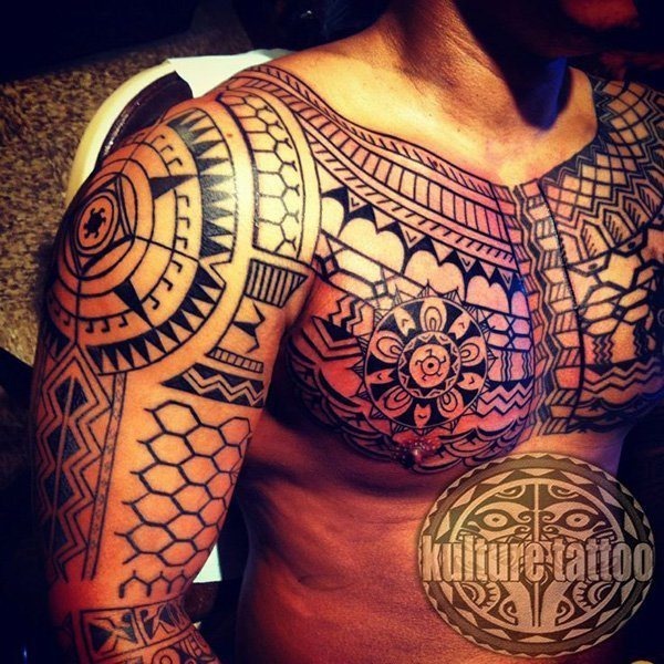A Tribal inspiredLion Tattooon a shoulder Tattoo Design
