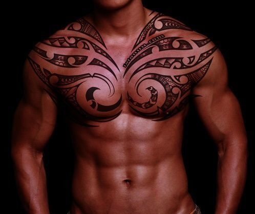 Awesome Full Sleeve and Chest Tribal Tattoo for Men Tattoo Design
