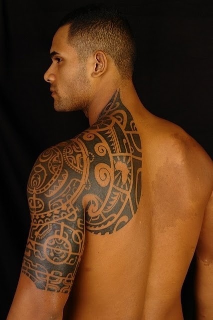 Bold Maori Tribal Back and Sleeves Tattoo For Men Tattoo Design