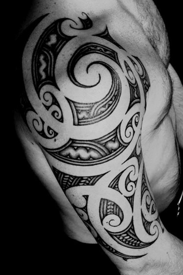 Cool Maori Shoulder and Half Sleeve Tattoo For Men Tattoo Design